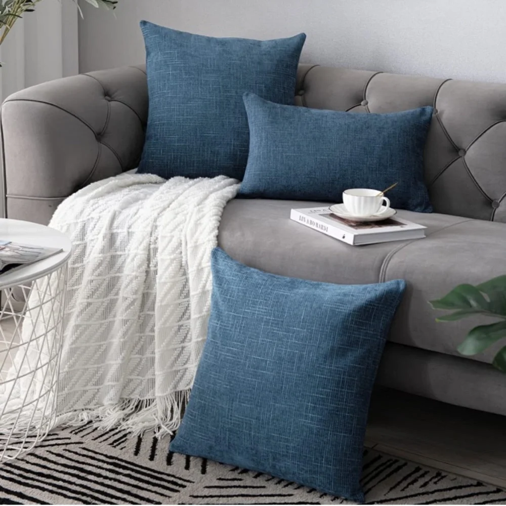 Luxury Home | Denim Blue Soft Textured Chenille Oversized Throw Pillow Covers